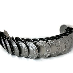 Vintage Stretch Metal Round Silver 1” Discs Belt Stretchy Fits Waist 27”-32”